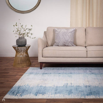 Juno Modern Abstract Tonal Ombre Hand-Woven Textured Shimmer Viscose Flatweave Aquamarine Blue/Grey/Natural Rug-Asiatic Carpets-Rug Love - The Most Loved Rug Store